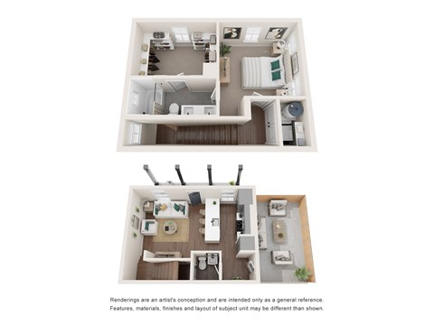 Floor plan for 1 bed, 1.5 baths, 884 sqft